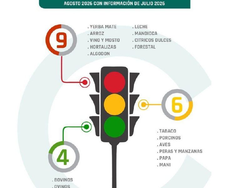 Semáforo de Economías Regionales, nueve actividades productivas en rojo, entre ellas la forestal y la citrícola. Seis rubros en amarillo y sólo cuatro en verde